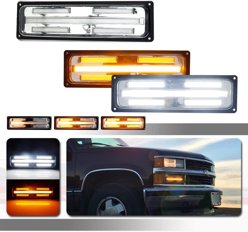 Tonsya For 1988 1989 1990 1991 1992 1993 1994 1995 1996 1997 1998 GMC Chevy C/K 1500/2500/3500 Truck Front Turn Signal sequential Parking Lights & Daytime running lamps Clear Lens Amber & White Led - Image 1